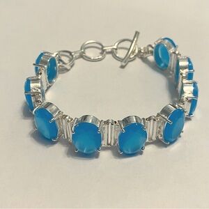 Chic Silver and Blue Chalcedony Gemstone Bracelet